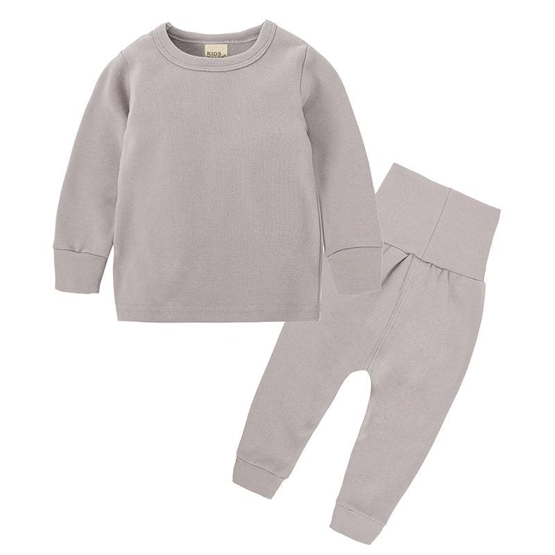 Kids Thick Brushed Pajama Set for Spring Autumn Long Sleeve Pants with Tummy Protection