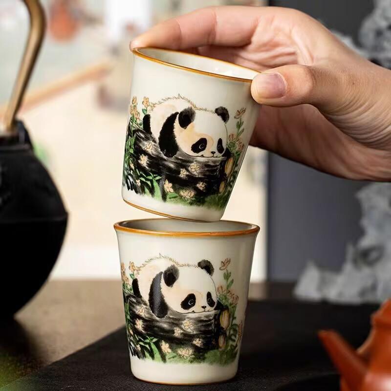 Ru Kiln Cute Panda Cola Cup Teacup High-End Exquisite Master Cup Single Cup Open Piece Can Raise Tea Cup Kung Fu Tea Set