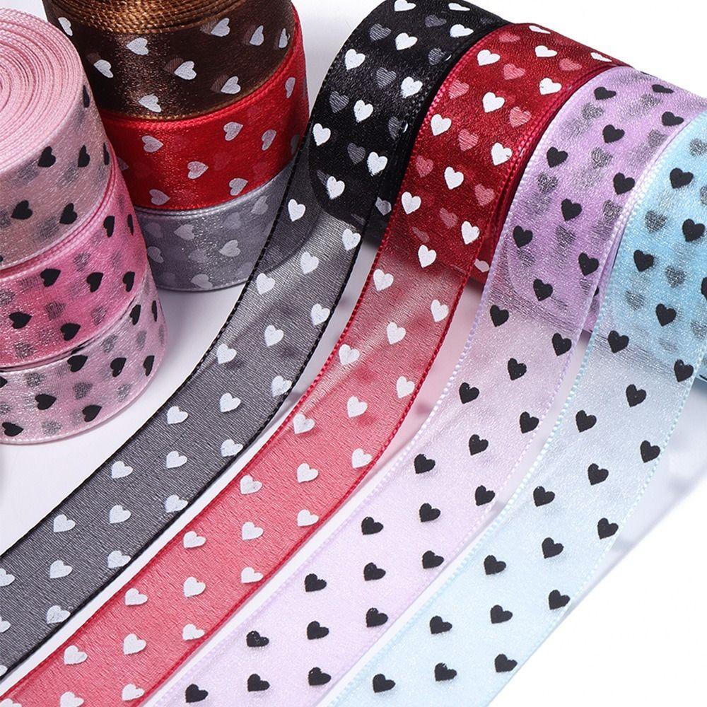Heart Print Heart Ribbon Sheer Organza Craft Ribbon Gift Embellish Organza Tape Garment Trim