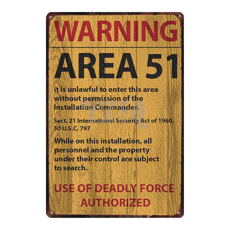 Area 51 Warninng No Trespassing  Retro Metal Sign  Wall kitchen  Home Art Vintage Decor Metal Poster 30X20CM DU-2853