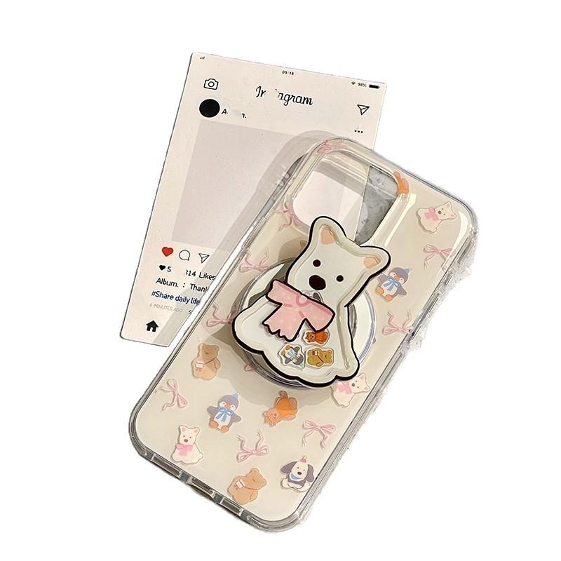 New IDM Large Hole Magnetic Suction Fun Cute Pet West Highland Stand for Apple 16promax Phone Case