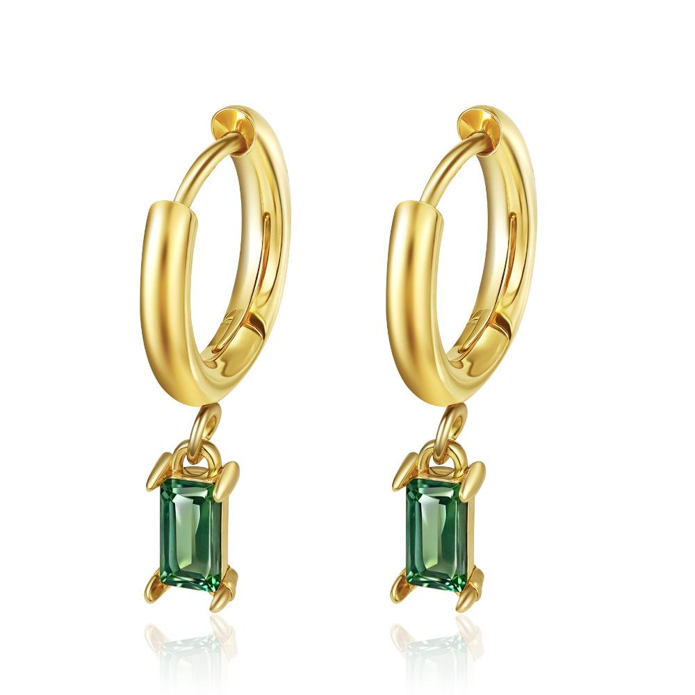 Antique rectangular stone green zircon earrings, fringed ear buckles, boutique jewelry, European and American fashion earrings, personalized small