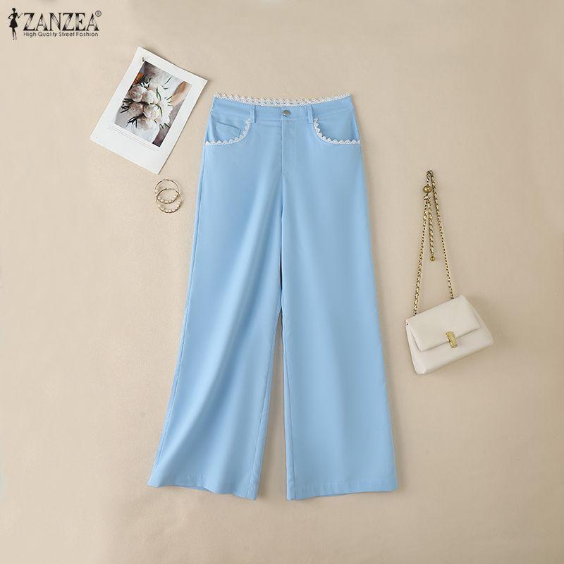 ZANZEA Womens Casual Solid Color Loose Long Pants