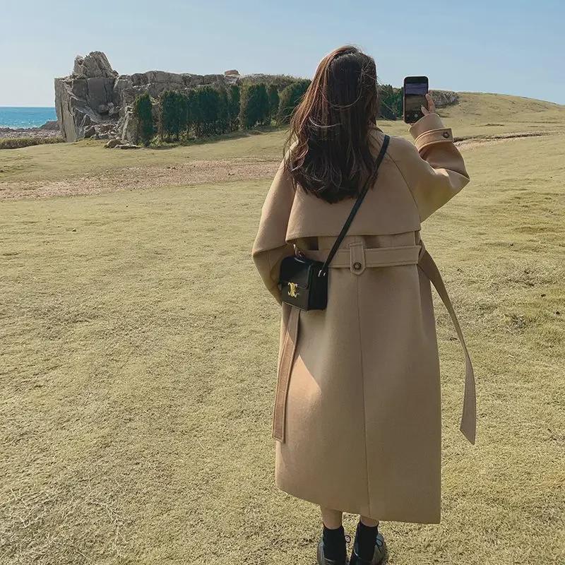 Mittellanger Wollmantel für Damen – Koreanischer Stil, verdickt, Hepburn-inspiriert für Herbst/Winter 2023