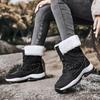 Waterproof snow boots medium tube front zipper large size cold-proof warm cotton boots velvet outdoor winter shoes
