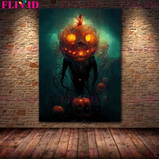Lord of the Void and Pumpkin Demon Vintage Wall Art Canvas Painting Planet Devourer In Space Art Poster