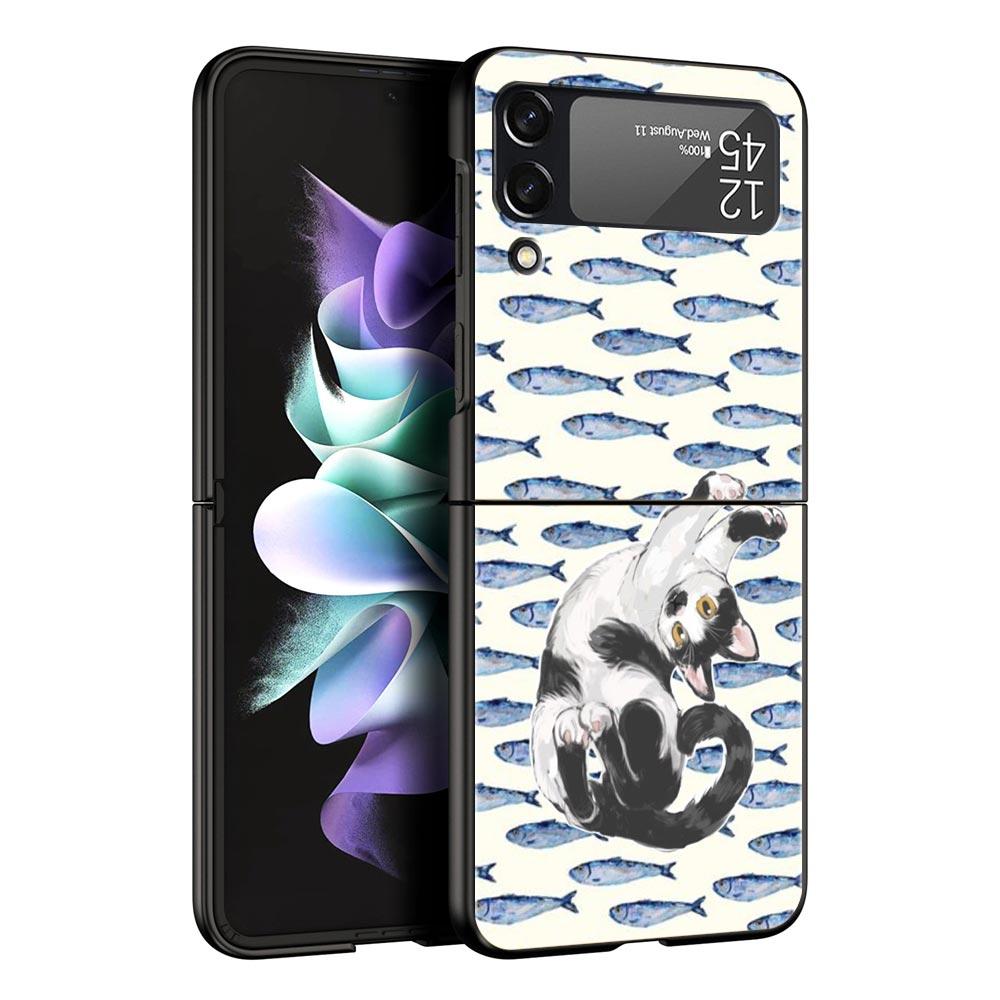 Case for Samsung Galaxy Z Flip 3 4 5 6 7 Folding Black Shell For Samsung Z Flip4 Flip5 PC Hard Cover Sardines aquatic product