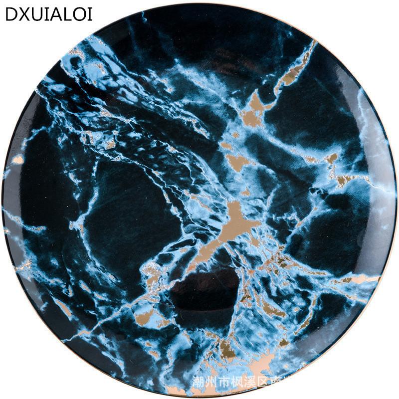 Marmorteller im europäischen Stil Keramik Geschirr Gold Einlage Porzellan Dessertteller Steak Salat Snack Kuchenteller Geschirr