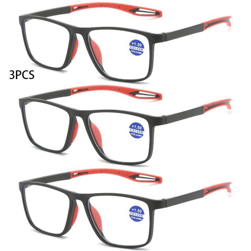 3Pcs Fashion  Reading Glasses For Men Spring Leg Sports Presbyopia Glasses Anti Blue Light Glasses +100 ~+400