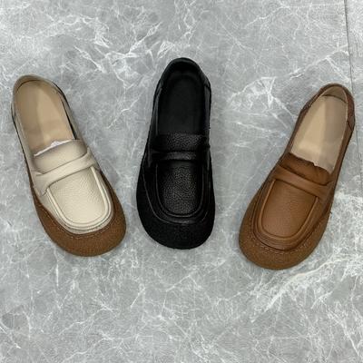 Retro Soft Leather Soft Sole Breathable Low-top Single Shoes Women's Shoes Spring and Autumn New One-pedal Lazy Shoes