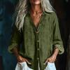Women's Fashionable And Casual Solid-color Long-sleeved Cotton And Linen Shirt Top