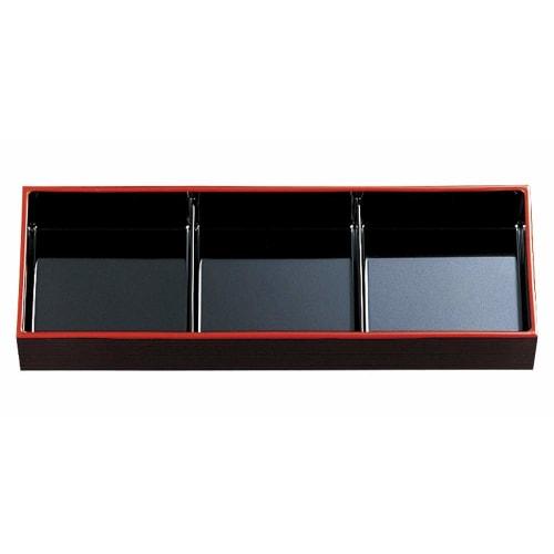 (A) Taisho Bento Box, Three-Cut Divider, Black Rim, Red Interior, Black, 36.2 X 12.6 X 5.7cm, Shokado | Restaurant, Japanese Cuisine, Wedding, Celebra