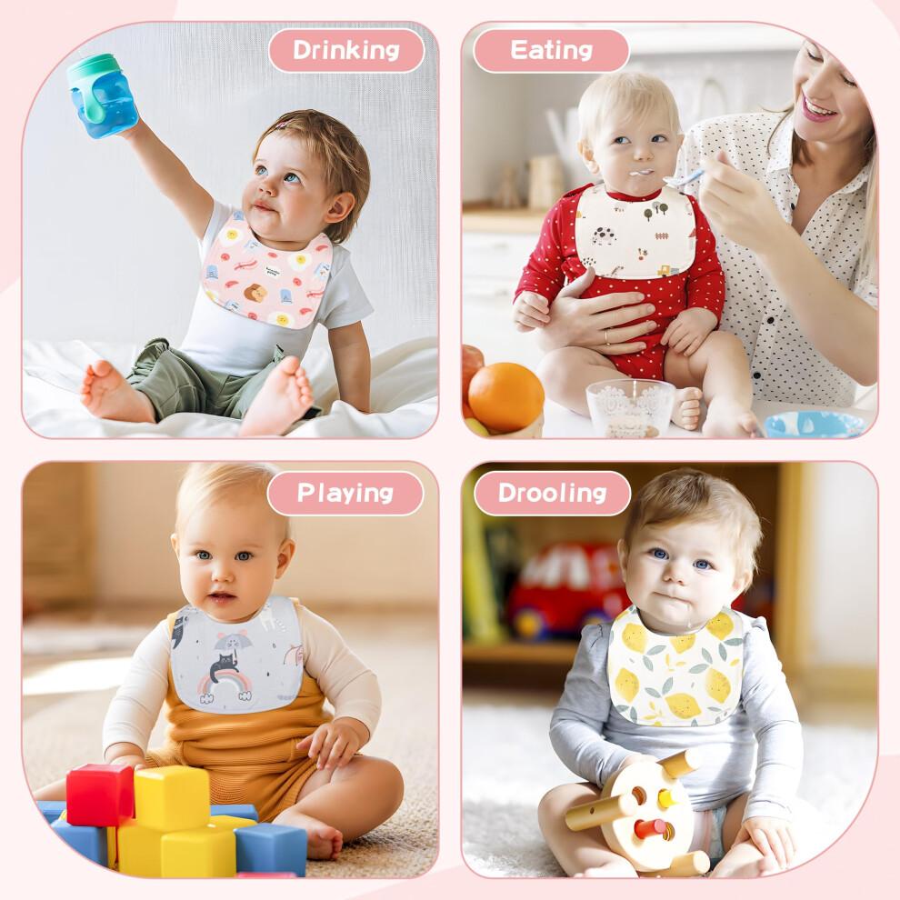 Yafane Baby Dribble Bibs Waterproof Absorbent Cotton Drool Bibs for Baby Boys Girls Unisex Bibs Toddlers Infants for Feeding and Teething 10 Pack (Pi