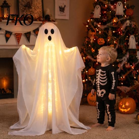 Ghost with Warm Lights Halloween Decoration, LED Light Up Standing Ghost, Indoor Outdoor Decoration Spooky White for Porch, Yard, Lawn, Garden