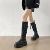 Botas de plataforma de tacón grueso de estilo retro británico negro para mujer 2025 nueva temporada de primavera y otoño aumento de altura y botas de caballero finas