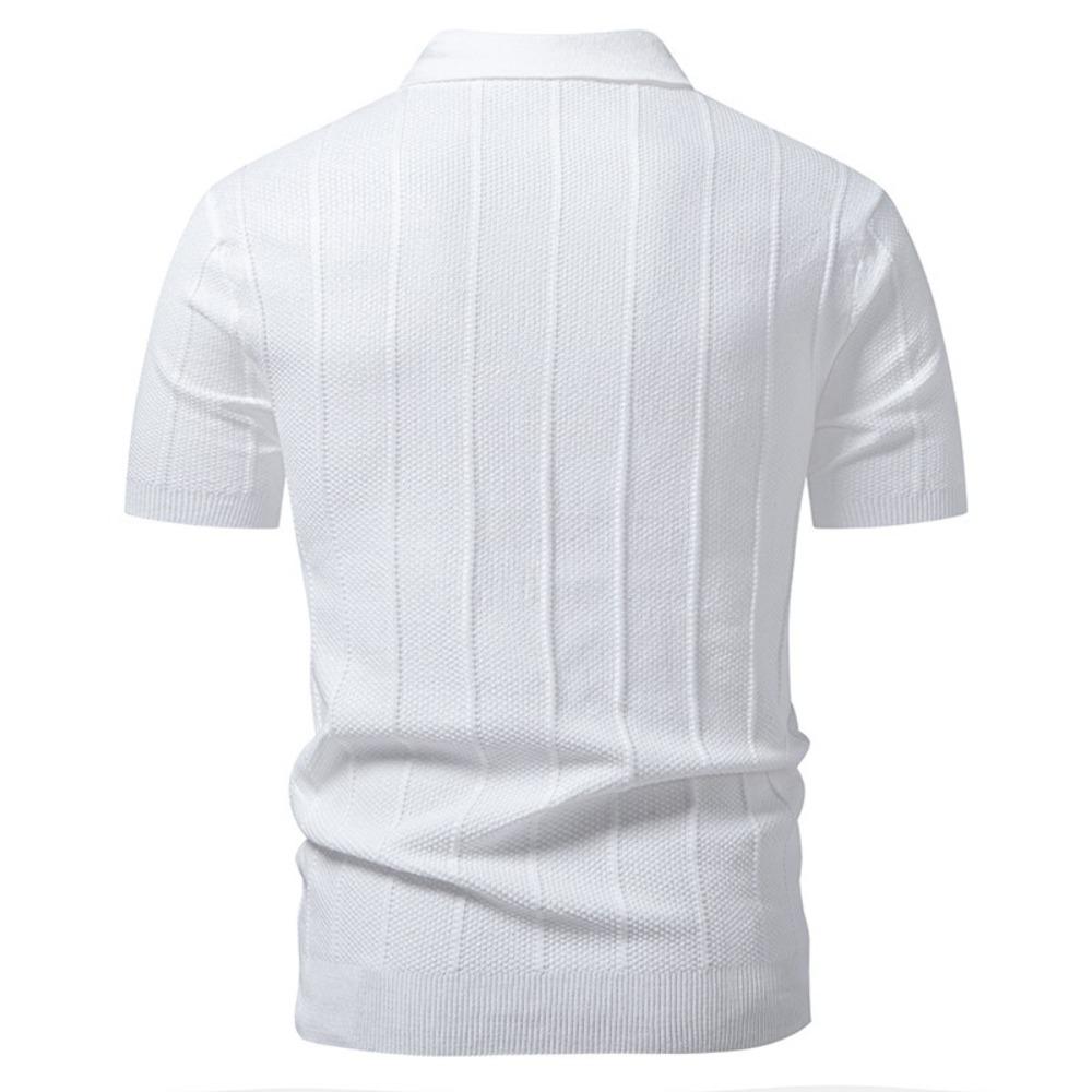 2026 Men's Casual Short-Sleeved T-Shirt - Solid Stripes - Fashionable Trendy Casual Fit Knitted Base Shirt