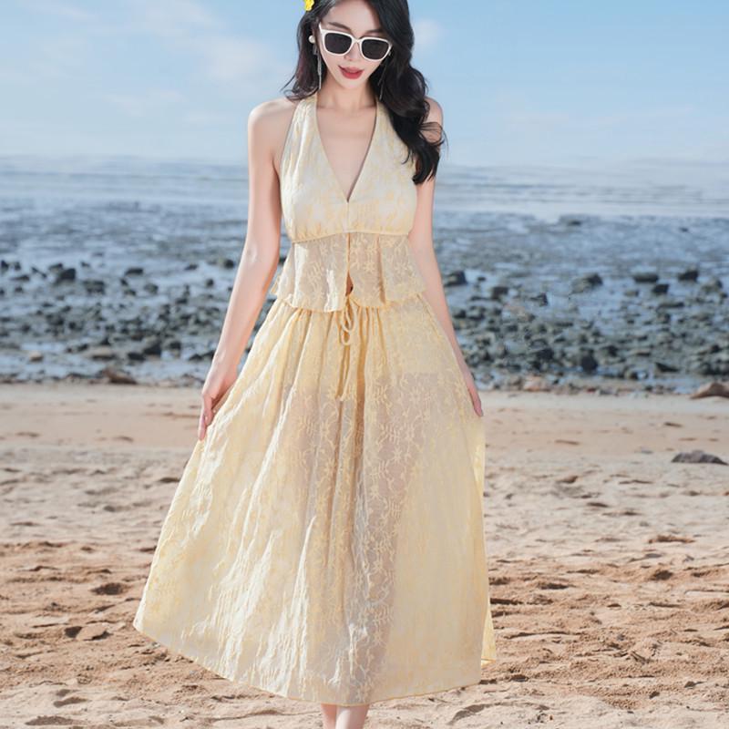 Dopamine Stunning Women's Three-Piece Plus Size Bikini Set with Long Skirt for Beach Vacation