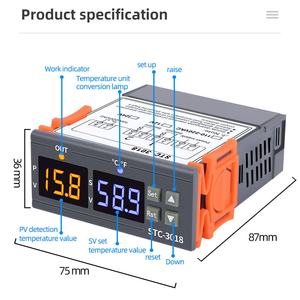 STC-3018 LED Digital Temperature Controller Thermostat Thermoregulator Incubator 12V 24V 110~220V Microcomputer Thermometer