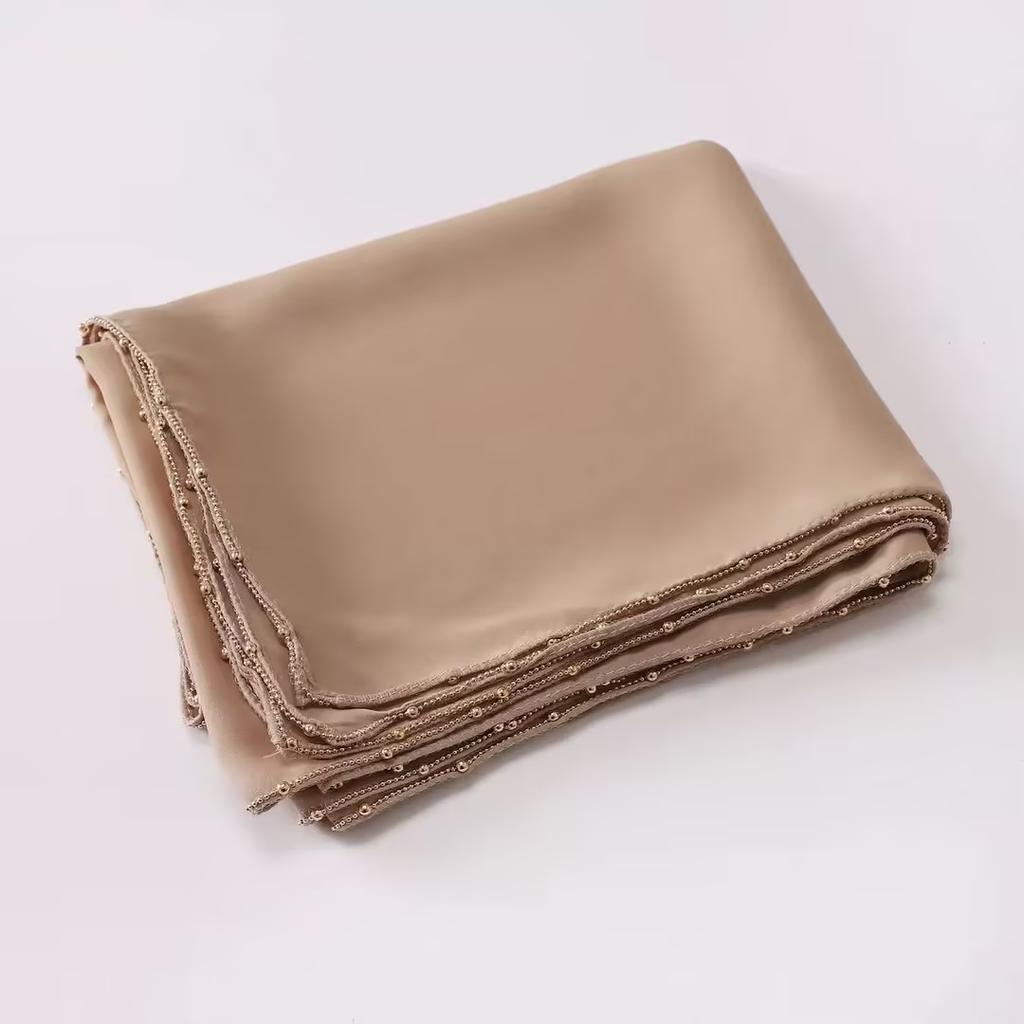 Rinestone Chiffon Hijab Scarf With Chains Women Muslim Hijab Luxury Bead Pearl Scarves Shawl Women Long Scarf Shawl Head Wraps