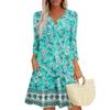 Women's Summer Dress Loose V Neck Three-quarter Sleeve Sundress With Pockets Dress
