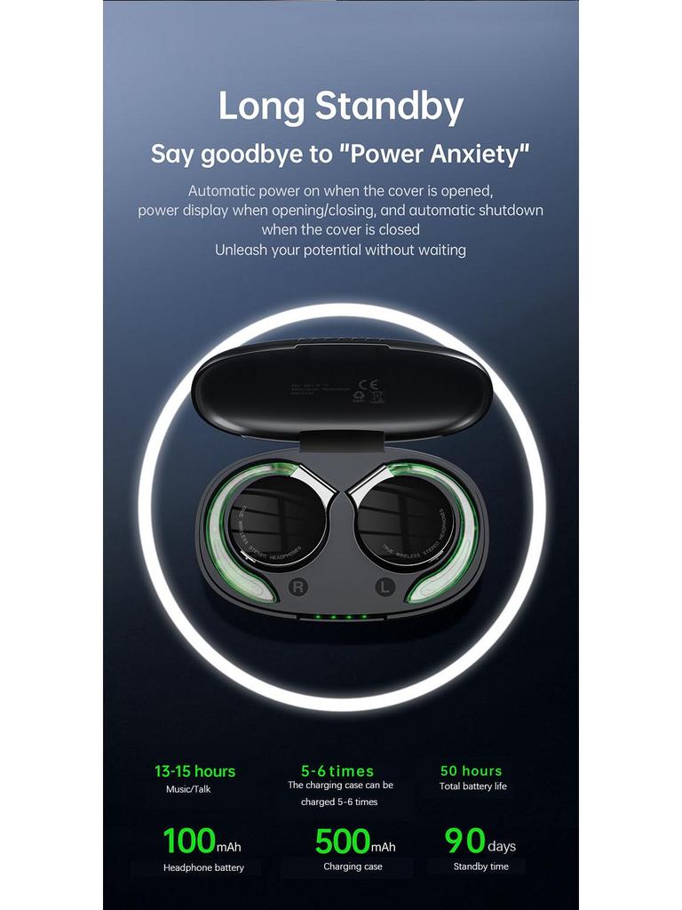 F2 Wireless Bluetooth Earbuds with Clip-on Ear Hooks for Business, Commuting, or Running - Compatible with Huawei, Apple, and Android Devices.