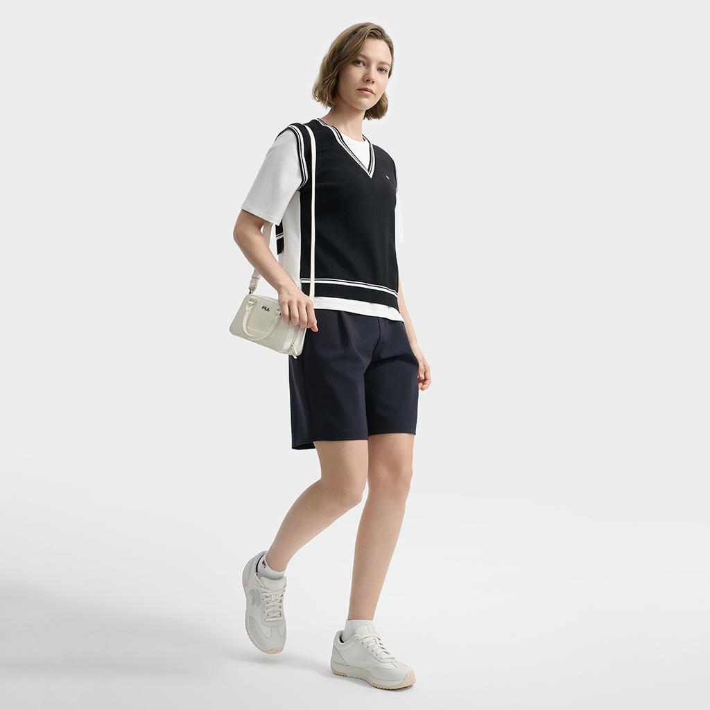 Fila White Fashion Retro Simple Casual Daily Comfortable Trendy Fake Two-Piece Knitted Short Sleeve T-Shirt Women Tops F11W533102FBK