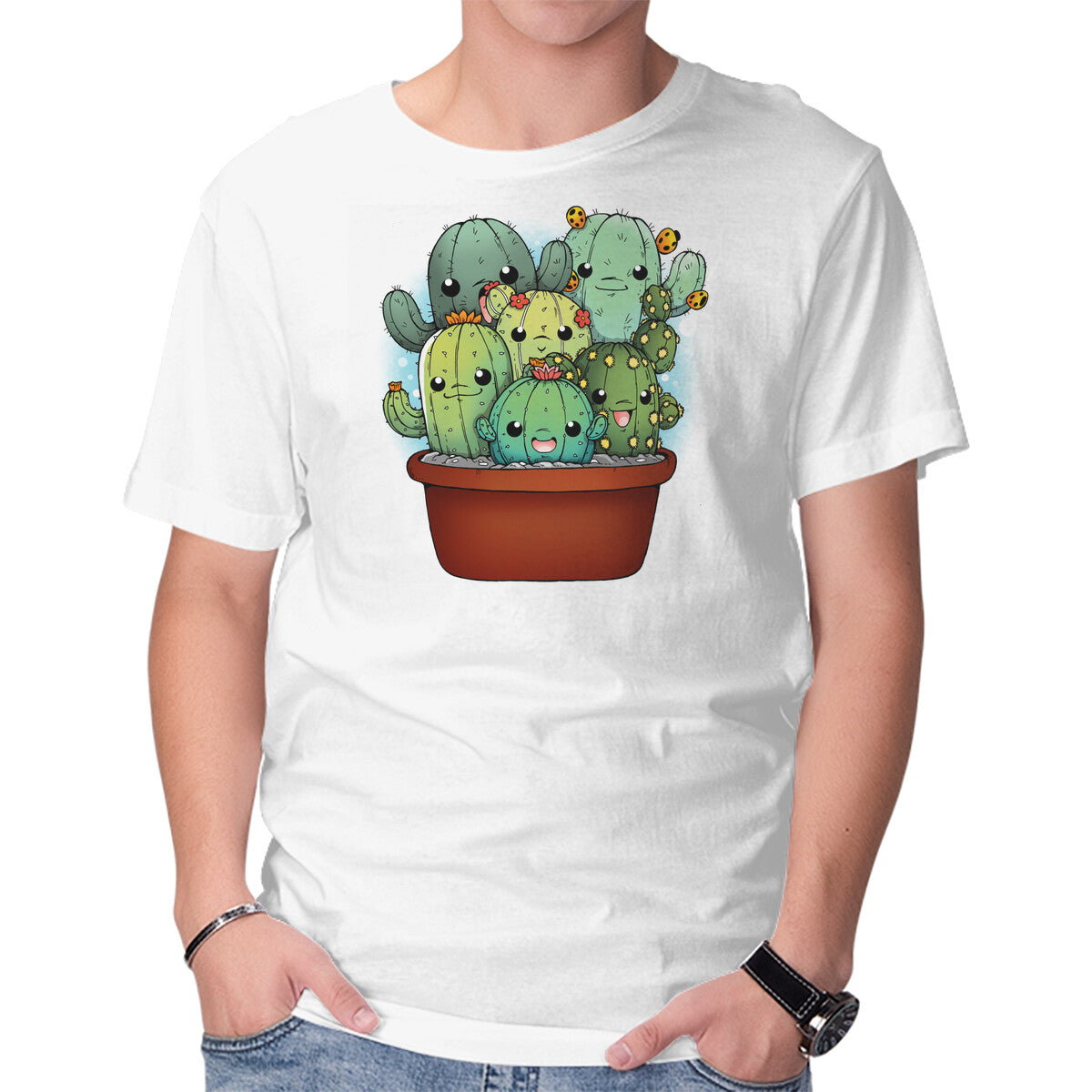 Unisex Crew Neck T-Shirt Cactus Family Graphic Short Sleeve Casual Tee S