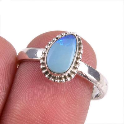 Natural Australian Opal Gemstone Handmade 925 Solid Silver Gift Ring S.7.5 B6G77