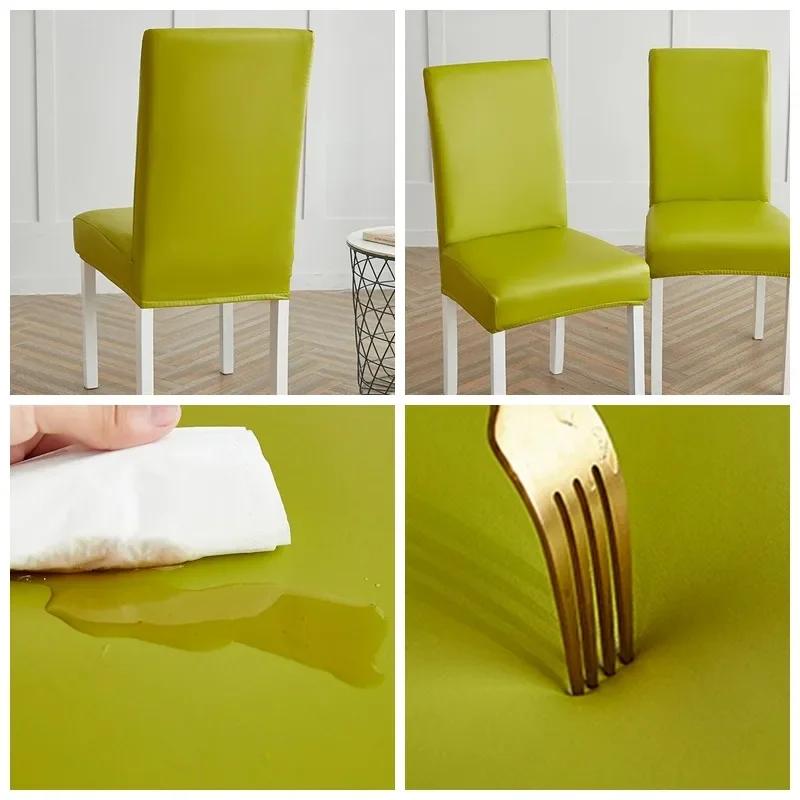 Chair Covers Waterproof for Dining Chair PU Slipcover Prevent Oil Stain, Stretch dustproof Protector Kitchen Chair cover