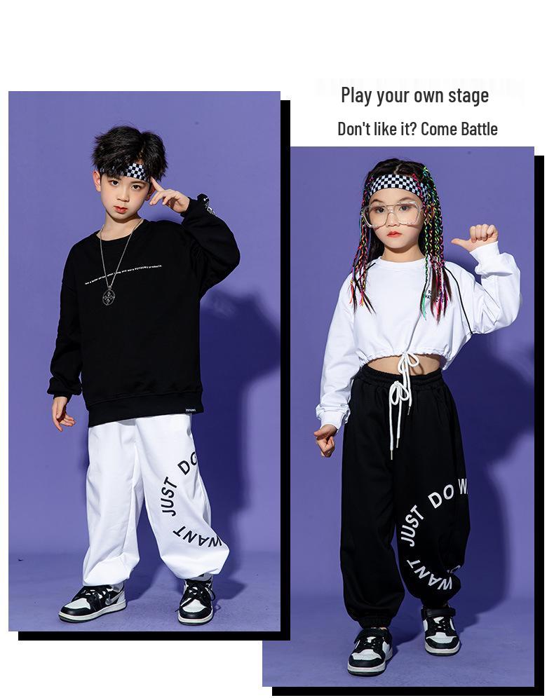 Kids' Hip Hop Dance Outfits: Boys & Girls Spring/Autumn Performance Wear with Crop Tops and Sweatpants