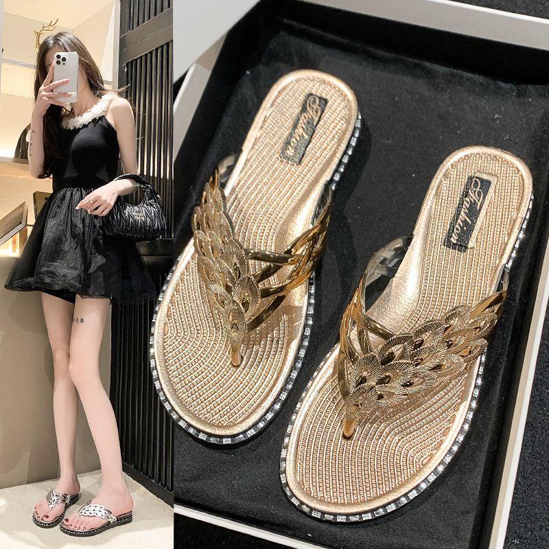 Fashion Korean version of cold slippers Internet celebrity non-slip beach shoes flat flip-flops women wear 2025 summer and autumn new