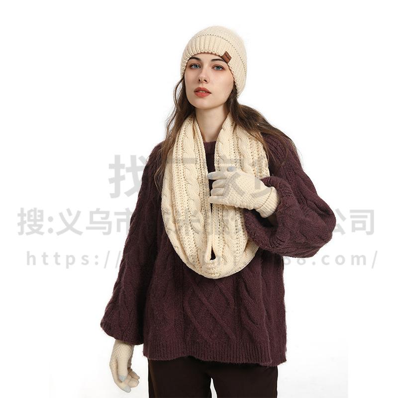 Hat Winter Women's Wool Hat Scarf Gloves Plus Socks Four-piece Set
