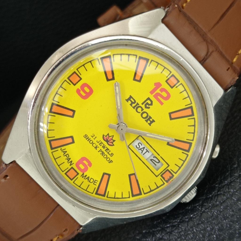 

AUTOMATIC VINTAGE RICOH R31 JAPAN MENS YELLOW COLOR DIAL WATCH a707689-1
