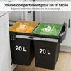 Sliding Under-Sink Waste Bin, 2 x 20 L, Removable Buckets, 52 x 33.5 x 41 cm, Black