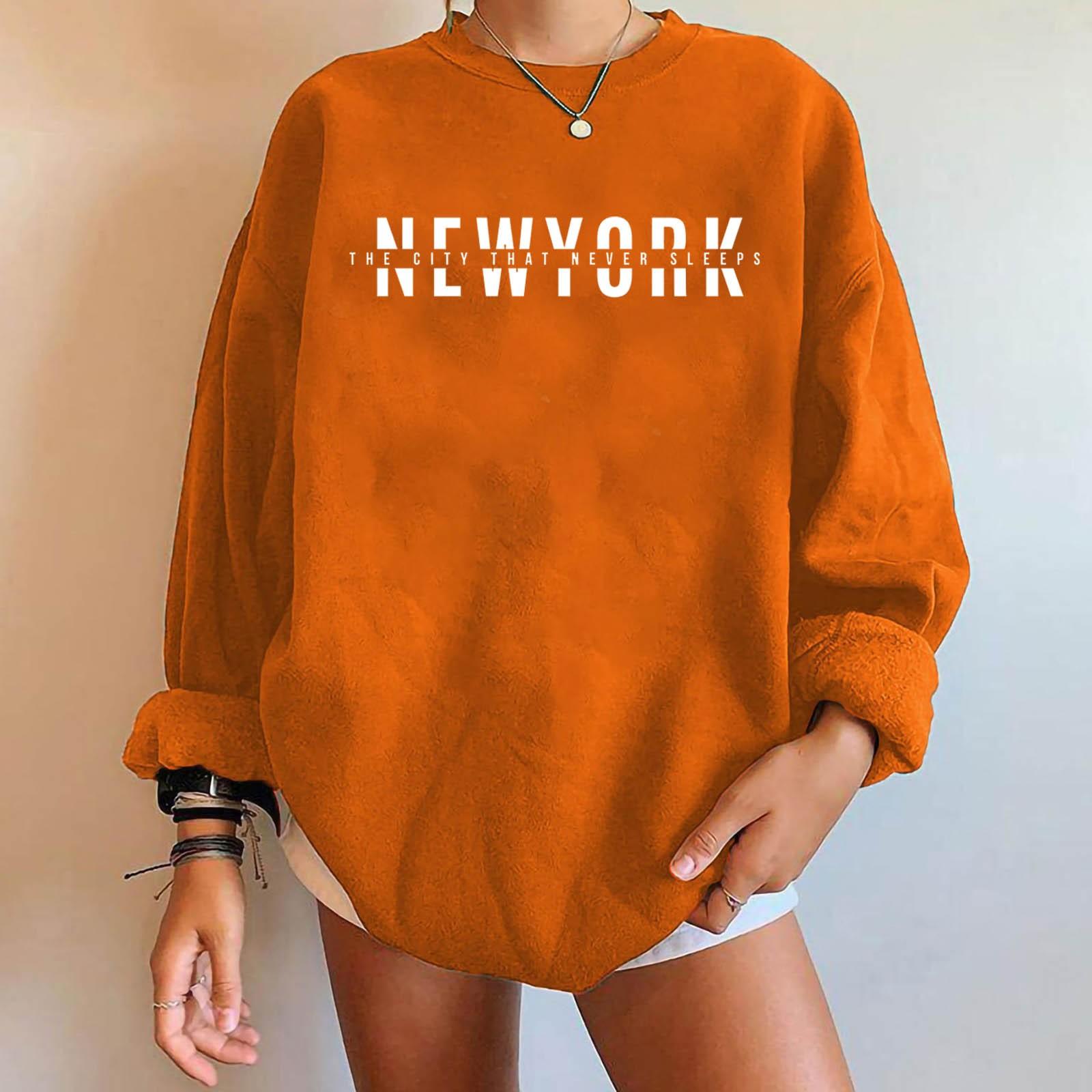 

Женская модная повседневная однотонная толстовка с длинными рукавами и принтом M оранжевый