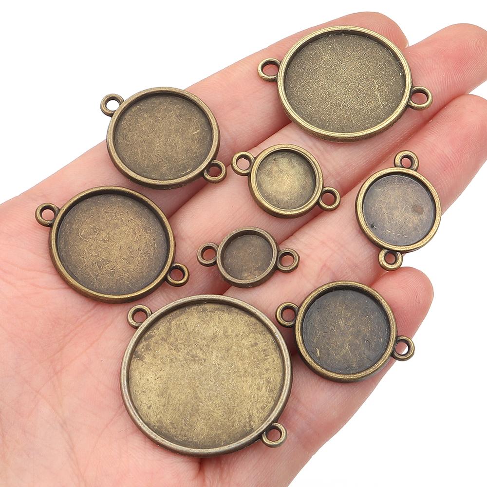 10pcs 8/10/12/14/16/18/20/25mm Round Cabochon Base Double Hole Blank Bezel Trays For Jewelry Making DIY Necklace Accessories