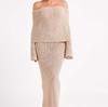 Sexet off-shoulder hæklet maxikjole til kvinder Bodycon Strækbar mesh strikket sweaterkjole Elegant festkjole til kvinder Langærmet fest wrapkjoler