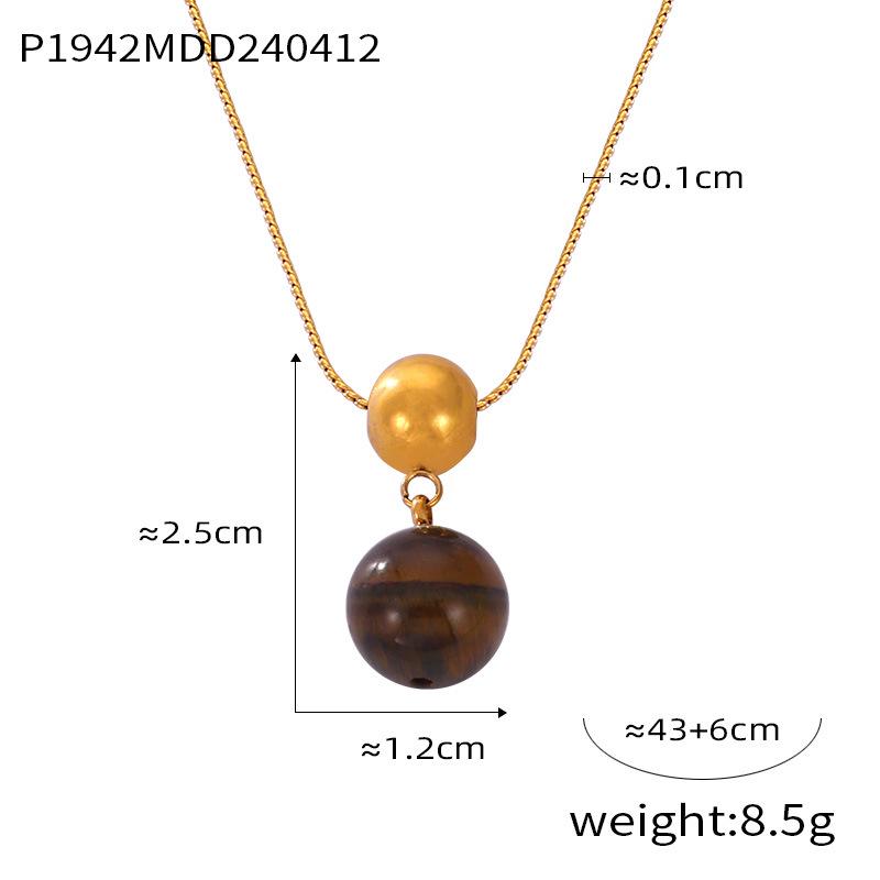 Maillard Style Retro Natural Stone Tiger Eye Handmade Beaded Versatile Titanium Steel Necklace
