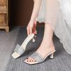 Fashion Bling Bling High Heels Slippers Women Crystal Beading Pantuflas Mujer 2025 Kitten Heel Sandalias Mujer Narrow Band Flip Flops