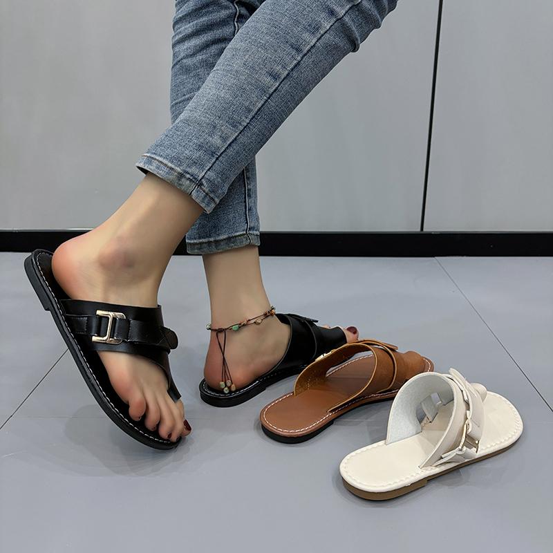 Mode Damen Sandalen Draußen Lässig Strand Damenschuhe Sommer Neu Flache Flip Flop Sandalen Walking Zehensteg Römische Schnalle Damen Pantoletten