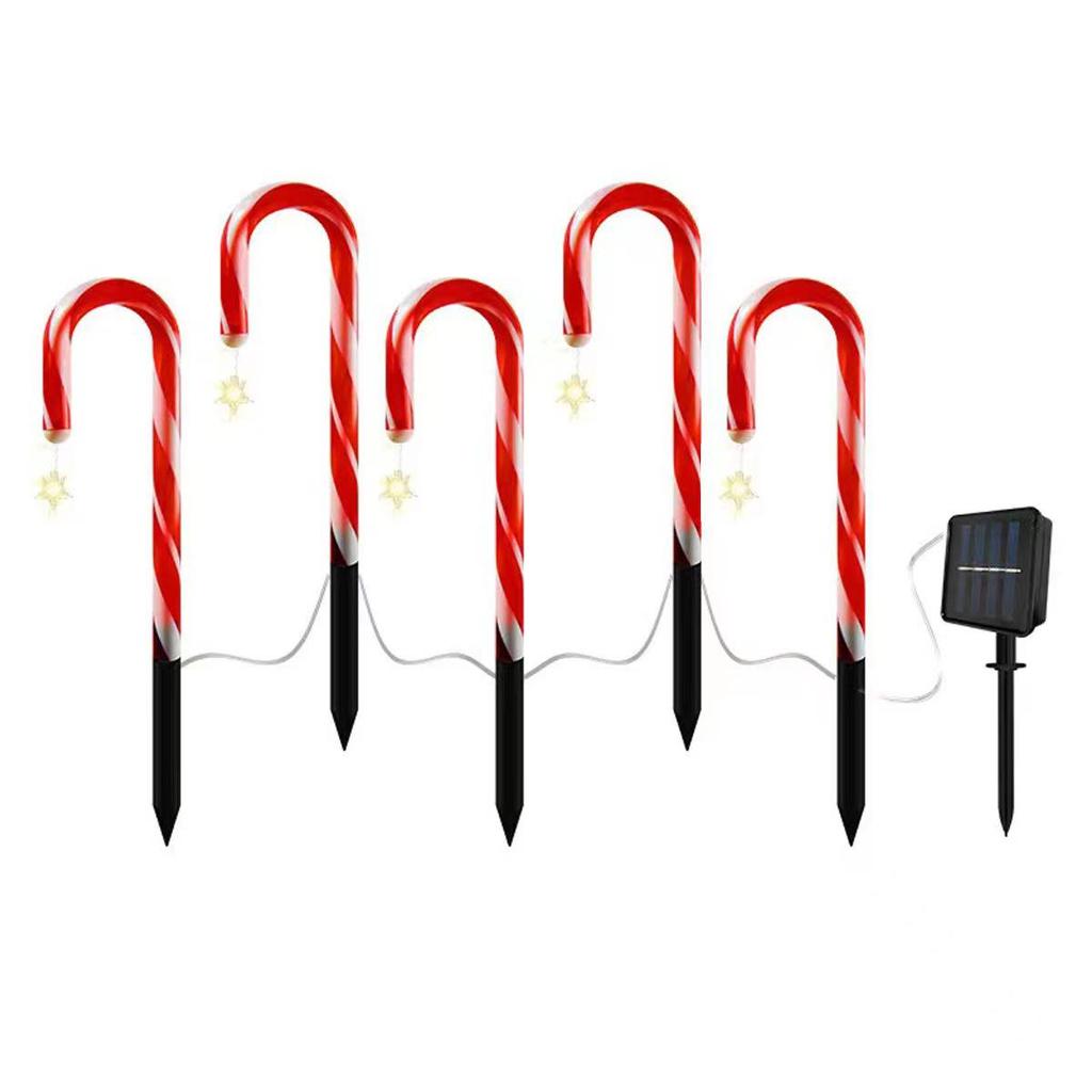 Solar-Powered Christmas Star & Snowflake Ornaments with Candy Cane Light Stakes