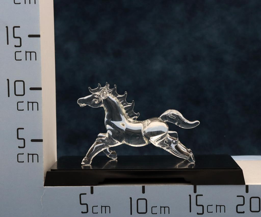 Glass Square Good Fortune Charm: Running Glass Horse (Small) - Symbolizing Vitality, Drive, and Energy To Enhance Success. Transparent with Display St
