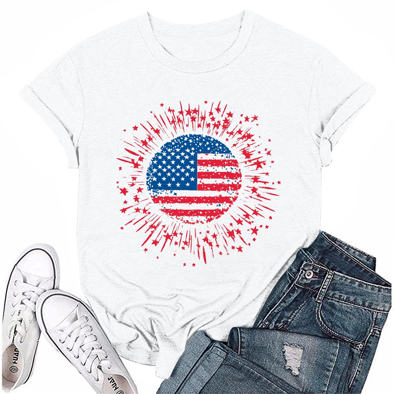 

Женская повседневная футболка с круглым вырезом и коротким рукавом с принтом «День независимости» XL белый