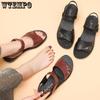 Damensandalen aus Leder mit weicher Sohle, Mama-Schuhe, Sommermode, bequeme Schuhe, flache, rutschfeste Sandalen mit dicker Sohle, mittleres Alter, PU-Material