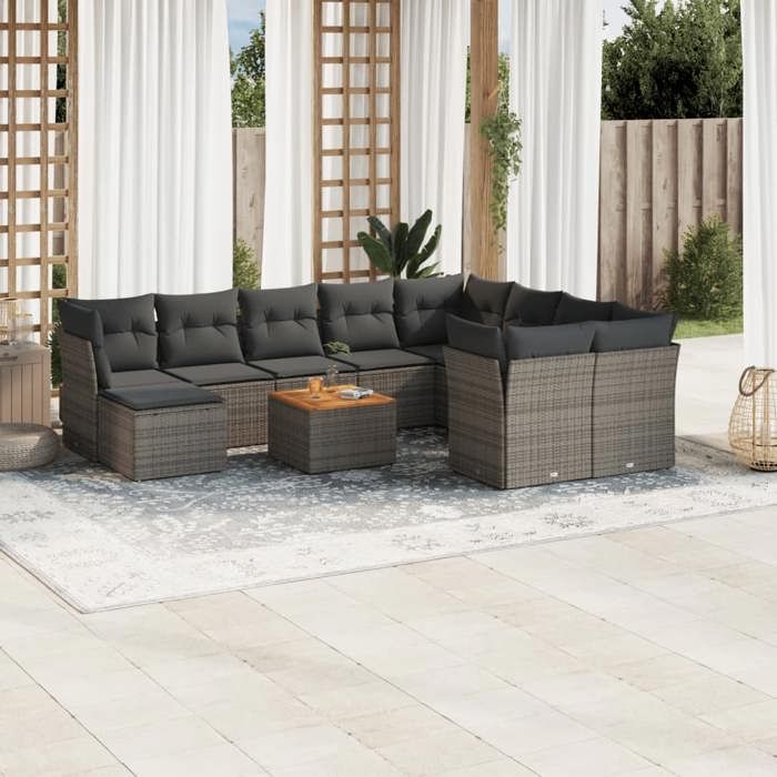 VidaXL Salon de Jardin avec Coussins 11 pcs, Canapés de Terrasse, Ensemble de Meubles de Patio, Mobilier d'Extérieur, Gris 3256305
