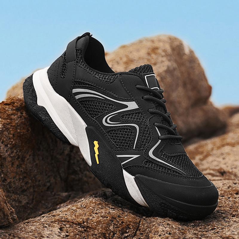 

Мужская обувь 2025 лето новая молодежная мода дышащая сетка fly-knit повседневная обувь на толстой подошве износостойкая спортивная обувь мужская 45 чёрный