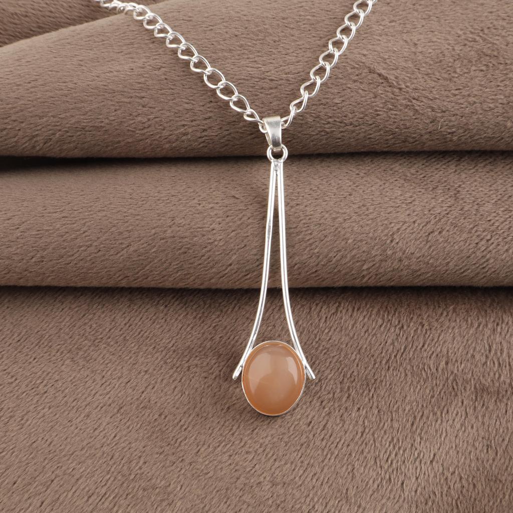 Peach Moonstone Gemstone 925 Sterling Silver Handmade Jewelry Women Pendant 1.79" PP-69-25