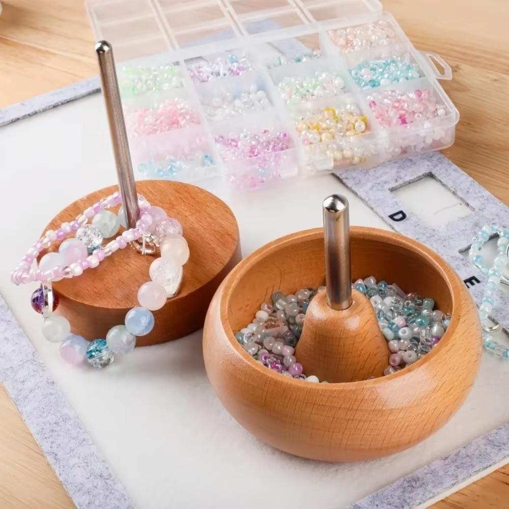 Easy Rotation Electric Spinning Bead Bowl Solid Wood Bead Loader Spinner Jewelry Making