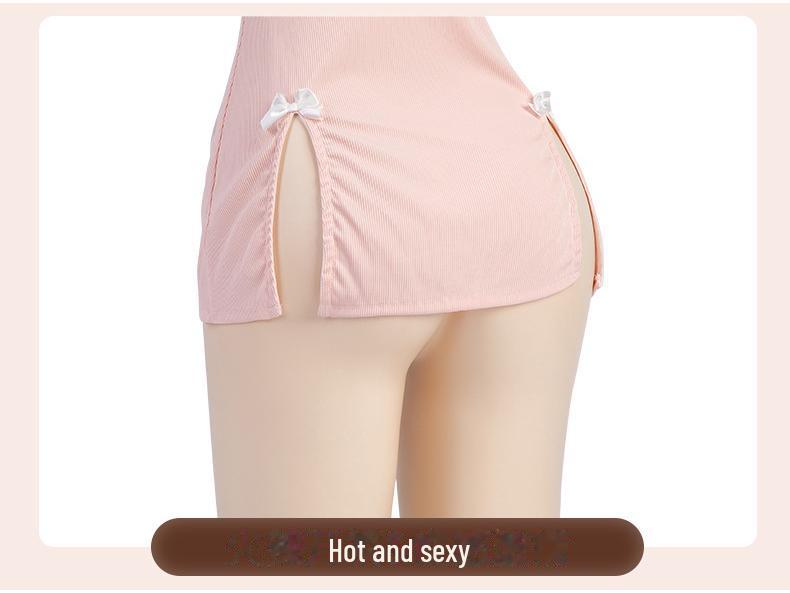 Manyan Sexy Lingerie: Sheer Soft Yarn Split Skirt & Cute Nurse Uniform Set 9040