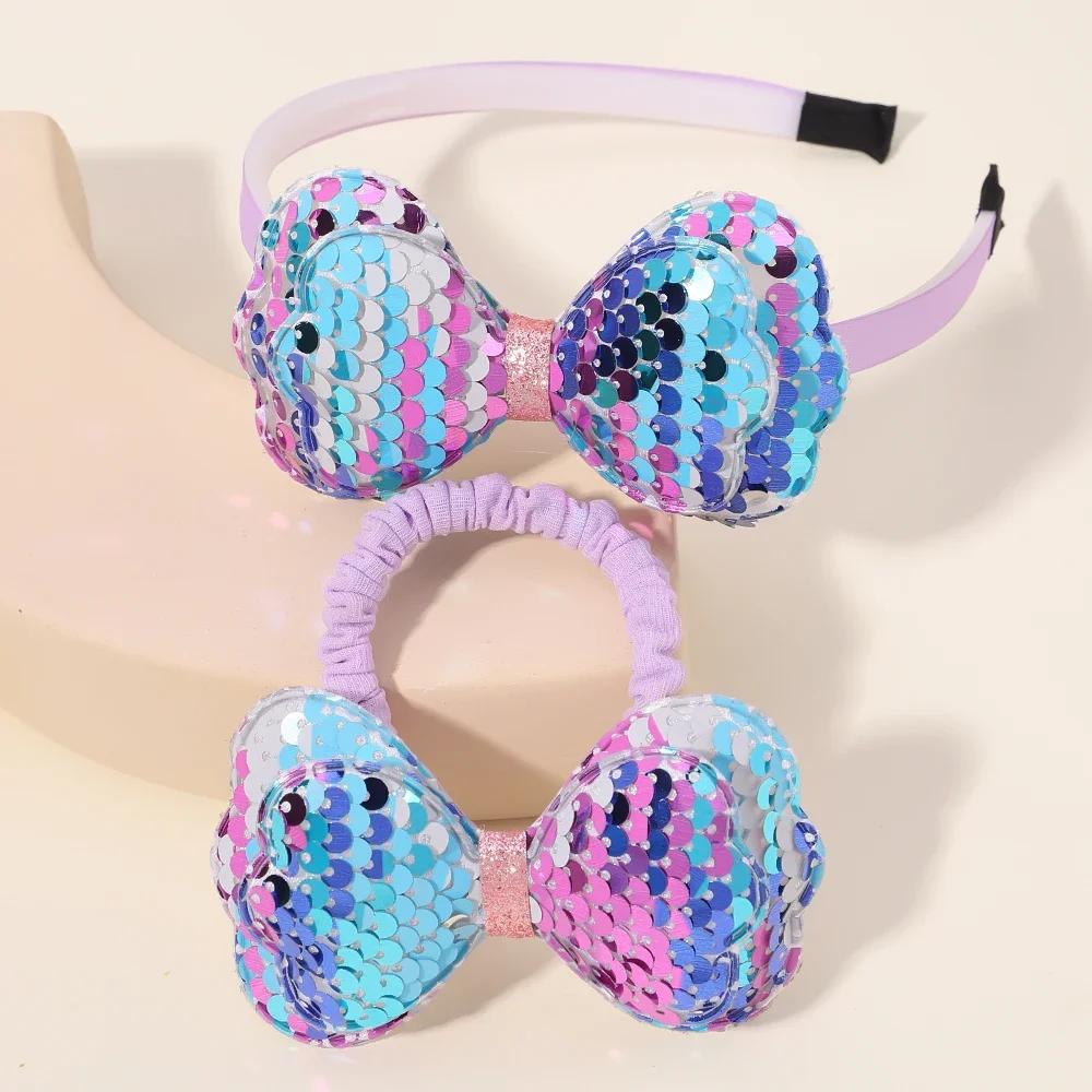 2/3 Pcs Baby Sequins Butterfly Flower Hairbands for Girls Hair Ties Set Clips Bows Headband Kids Headwear Gifts Hair Accessories
